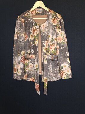 💙 Kate & Mallory Floral Open Front Faux Suede Soft Size XL Jacket Cardigan